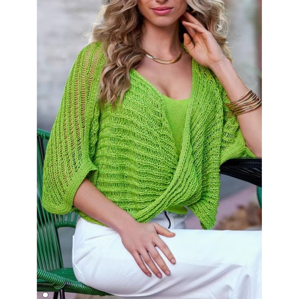 Boston Proper Metallic Twist Sweater Poncho, Lime Green, L/XL